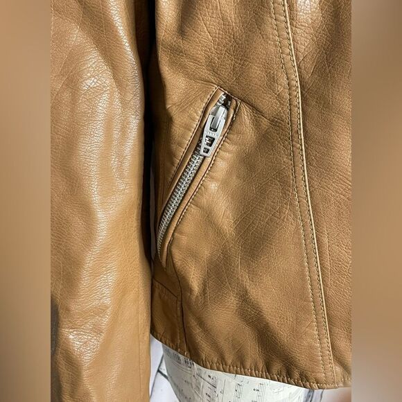 Blank NYC Good Vibes Faux Leather Moto Jacket Camel Color L - Picture 3 of 8